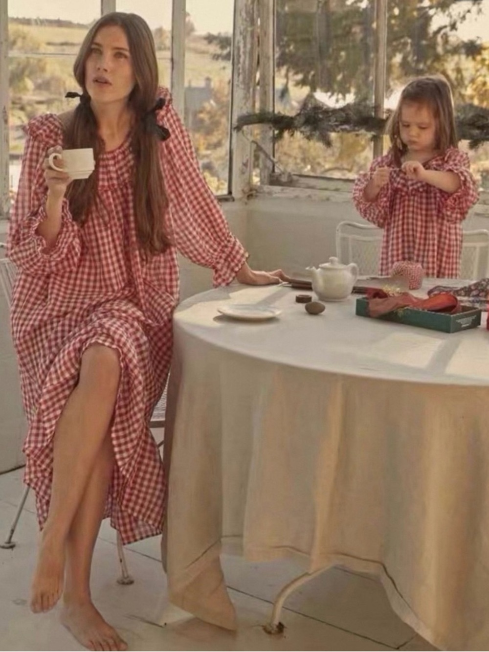 Doen Redwhite Solaris Cherry ginham Dress XXS Pajama Cozy Nightwear